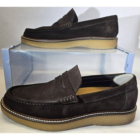 MNG By Mango  Men's Brown Suede Leather Penny Loafers Slip-On Dress Shoe Sz 11.5 - Picture 1 of 16